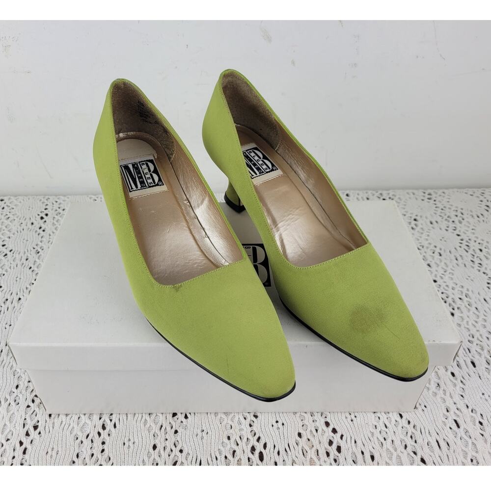 Vintage 90's Mixed Blues Lime Green Heels Shoes Women's Size 7.5 1990